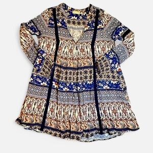 Altar'd State Boho Mini Dress Long Sleeve Flowy Dark Blue Embroidered Women's M